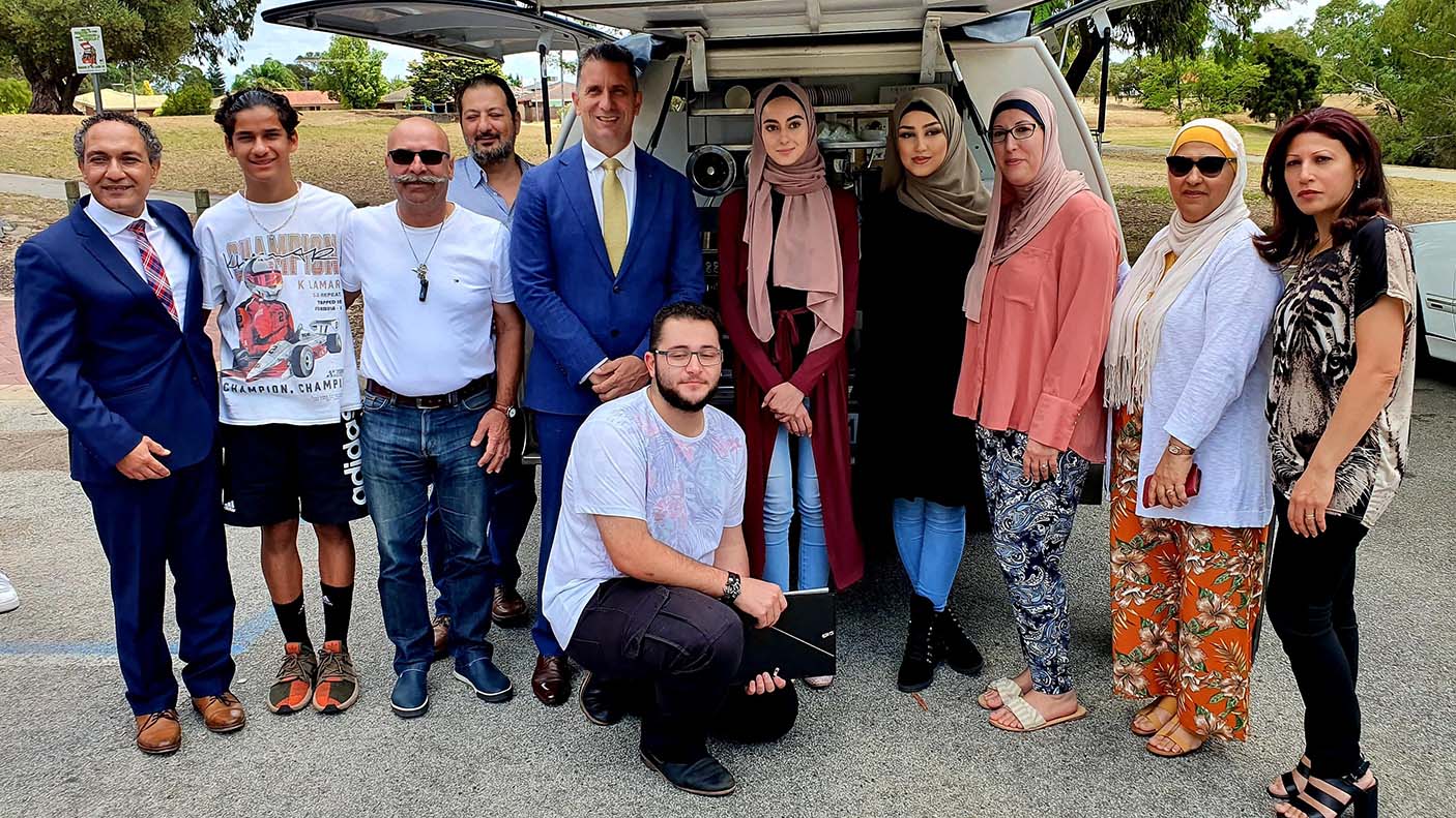 Minister Hon Paul Papalia CSC MLA with new baristas from CaLD backgrounds complete training course on the road to jobs in the hospitality industry